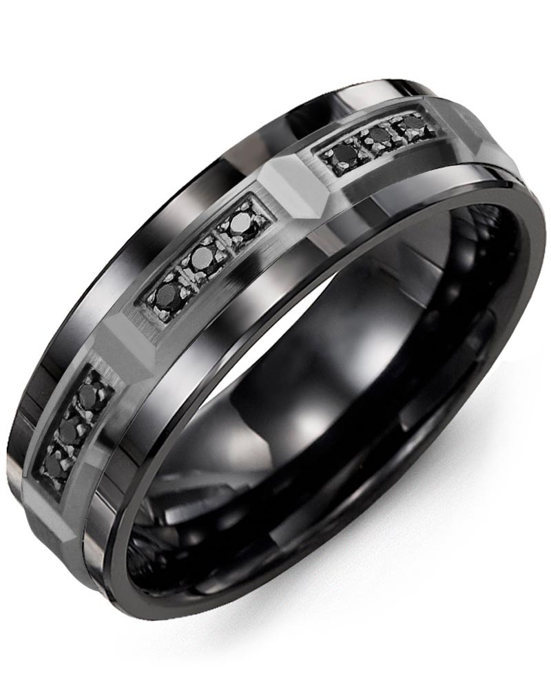 Men's & Women's Black Ceramic & Black Gold + 9 Black Diamonds 0.18ct Wedding Band from MADANI Rings. Wedding bands, fashion rings, promise rings, made of Tungsten, Ceramic, Cobalt, and Gold. View the collection at madanirings.com