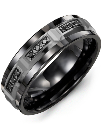 Men's Trio All Black Beveled Diamond Wedding Ring in Black Ceramic ...