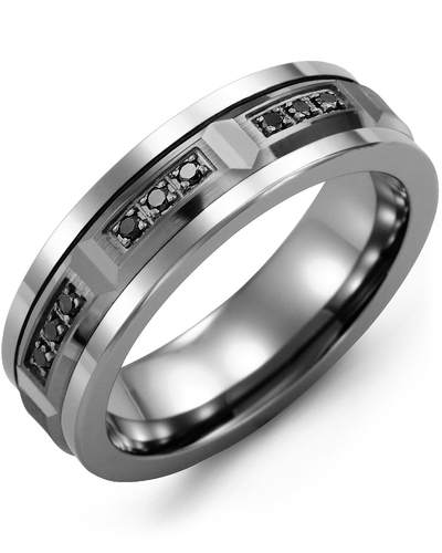 Men's Trio All Black Beveled Diamond Wedding Ring
