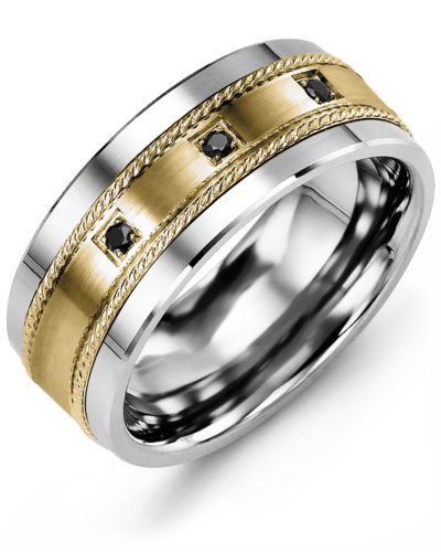Men's & Women's Tungsten & Yellow Gold + 3 Black Diamonds 0.06ct Wedding Band