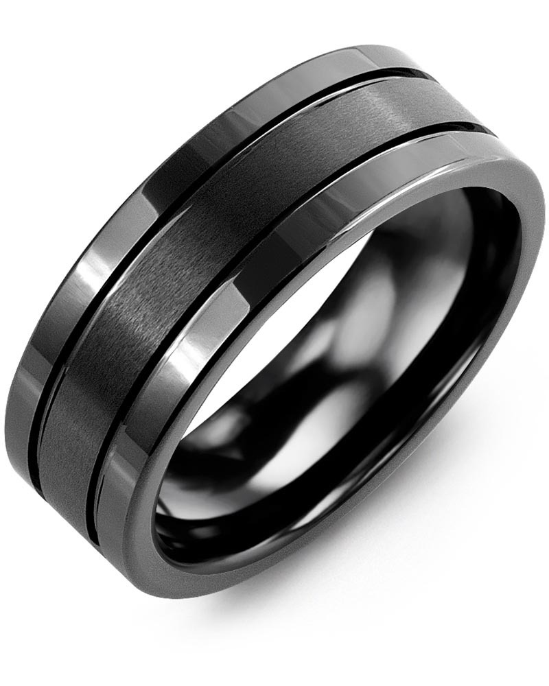 Men's & Women's Black Ceramic Wedding Band from MADANI Rings. Wedding bands, fashion rings, promise rings, made of Tungsten, Ceramic, Cobalt, and Gold. View the collection at madanirings.com
