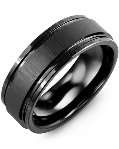 8mm High Polish Finish Stainless Steel Double Rope Inlay Black Ceramic Wedding Band