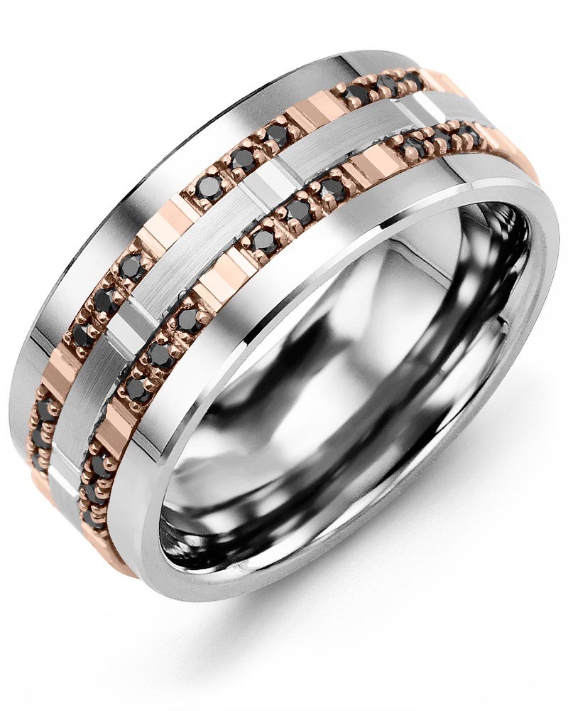 Men's & Women's Cobalt & Rose/White Gold + 24 Black Diamonds 0.24ct Wedding Band from MADANI Rings. Wedding bands, fashion rings, promise rings, made of Tungsten, Ceramic, Cobalt, and Gold. View the collection at madanirings.com