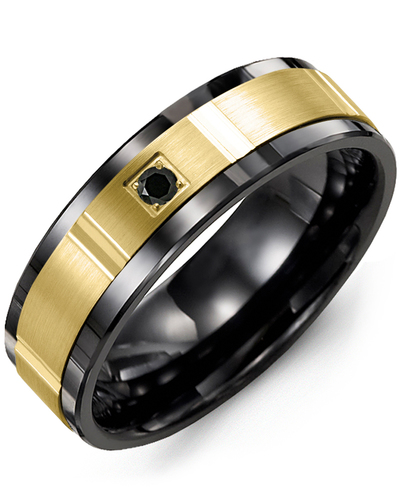 Men's & Women's Black Ceramic & Yellow Gold + 1 Black Diamond 0.05ct Wedding Band