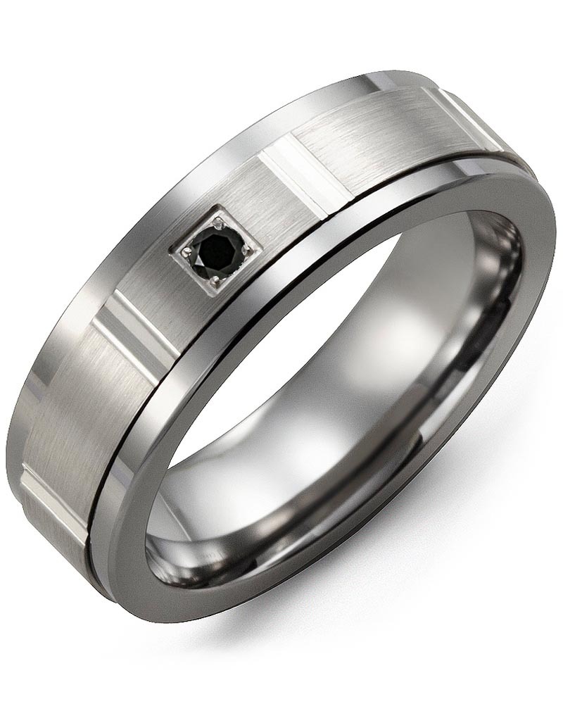 Men's & Women's Tungsten & White Gold + 1 Black Diamond 0.05ct Wedding Band