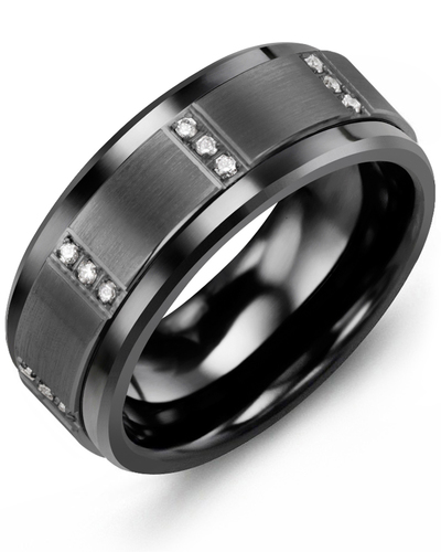 Men's & Women's Black Ceramic & Black Gold + 12 Diamonds 0.12ct Wedding Band from MADANI Rings. Wedding bands, fashion rings, promise rings, made of Tungsten, Ceramic, Cobalt, and Gold. View the collection at madanirings.com