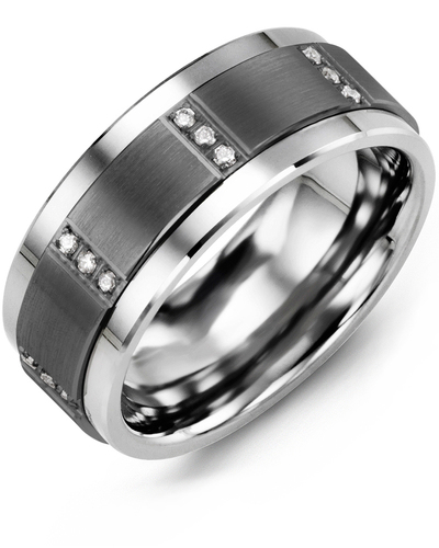 Men's & Women's Tungsten & Black Gold + 12 Diamonds 0.12ct Wedding Band