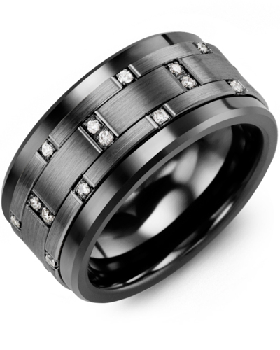 Men's & Women's Black Ceramic & Black Gold + 14 Diamonds 0.14ct Wedding Band