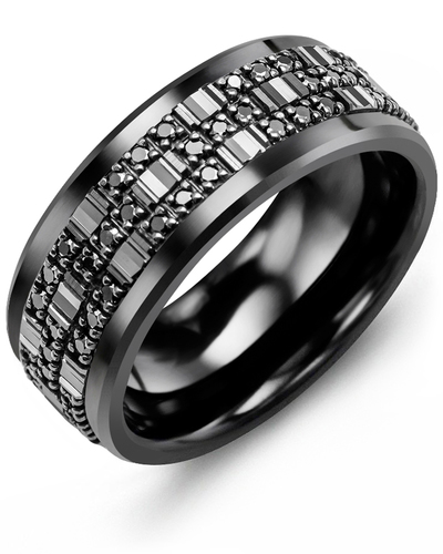 Men's & Women's Black Ceramic & Black Gold + 42 Black Diamonds 0.42ct Wedding Band