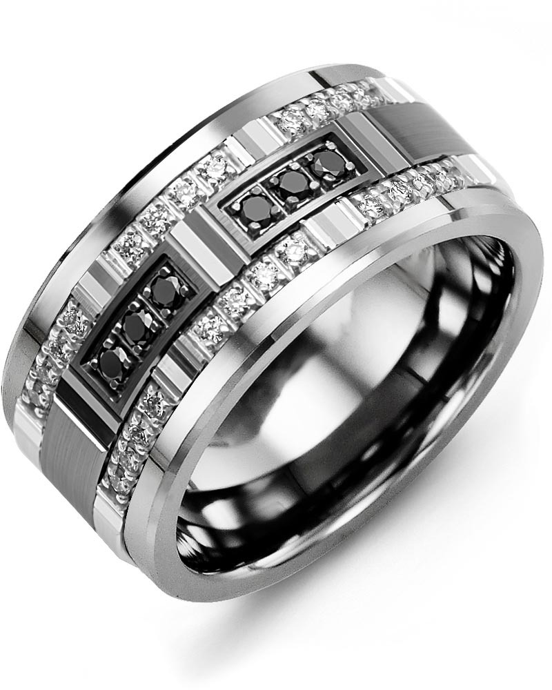 Men's & Women's Tungsten & White/Black Gold + 30 White Black Diamonds 0.36ct Wedding Band from MADANI Rings. Wedding bands, fashion rings, promise rings, made of Tungsten, Ceramic, Cobalt, and Gold. View the collection at madanirings.com