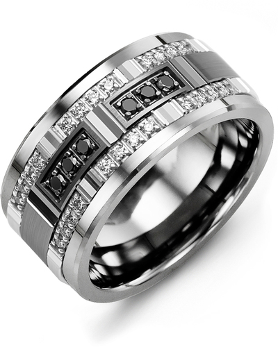 Men's & Women's Tungsten & White/Black Gold + 30 White Black Diamonds 0.36ct Wedding Band