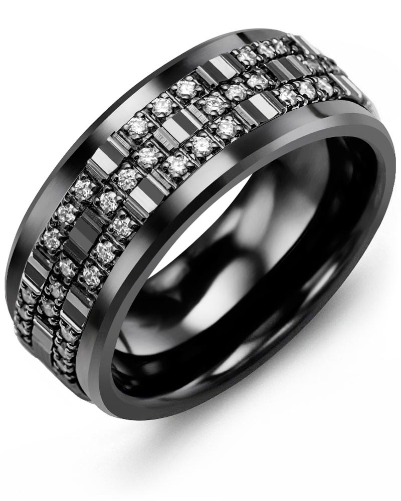 Men's & Women's Black Ceramic & Black Gold + 42 Diamonds 0.42ct Wedding Band from MADANI Rings. Wedding bands, fashion rings, promise rings, made of Tungsten, Ceramic, Cobalt, and Gold. View the collection at madanirings.com