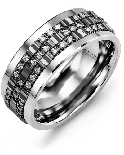 Men's & Women's Tungsten & Black Gold + 42 Diamonds 0.42ct Wedding Band
