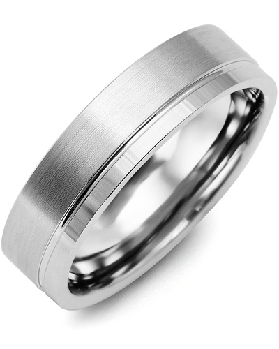 Men's Dual Off Center Brushed Polished Wedding Band in White Gold