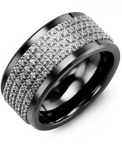 Men's & Women's Black Ceramic & White Gold + 180 Diamonds 1.80ct Wedding Band