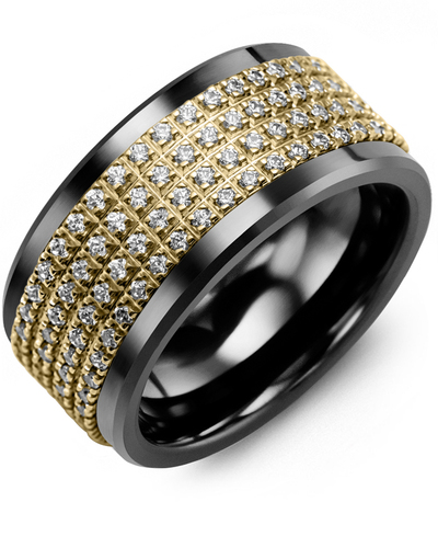 Men's & Women's Black Ceramic & Yellow Gold + 180 Diamonds 1.80ct Wedding Band