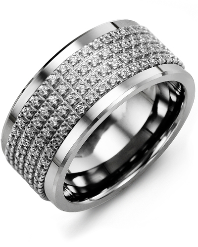 Men's Wide Accents Diamond Wedding Band in Cobalt White Gold 10K