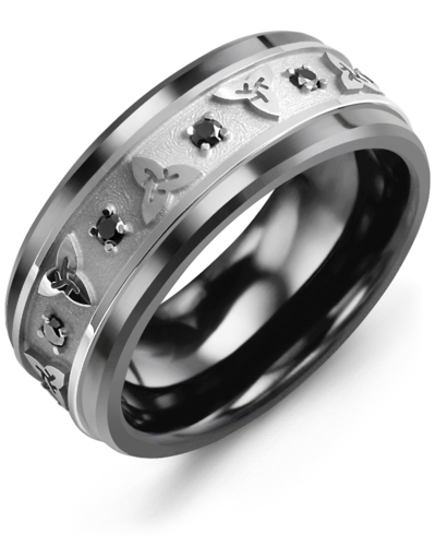 Men's & Women's Black Ceramic & White Gold + 8 Black Diamonds 0.16ct Wedding Band