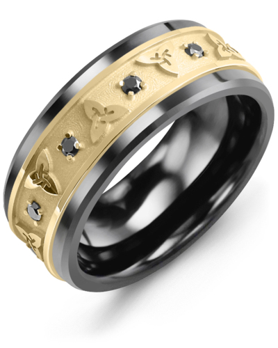 Men's & Women's Black Ceramic & Yellow Gold + 8 Black Diamonds 0.16ct Wedding Band from MADANI Rings. Wedding bands, fashion rings, promise rings, made of Tungsten, Ceramic, Cobalt, and Gold. View the collection at madanirings.com