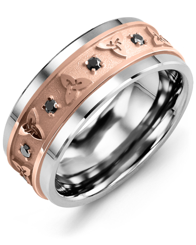 Men's & Women's Tungsten & Rose Gold + 8 Black Diamonds 0.16ct Wedding Band