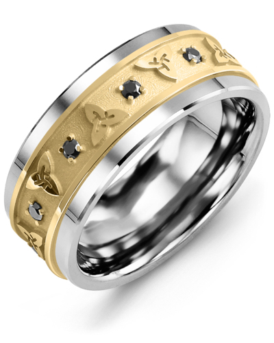 Men's & Women's Tungsten & Yellow Gold + 8 Black Diamonds 0.16ct Wedding Band