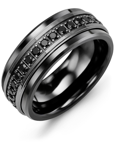 Men's & Women's Black Ceramic & Black Gold + 17 Black Diamonds 0.51ct Wedding Band