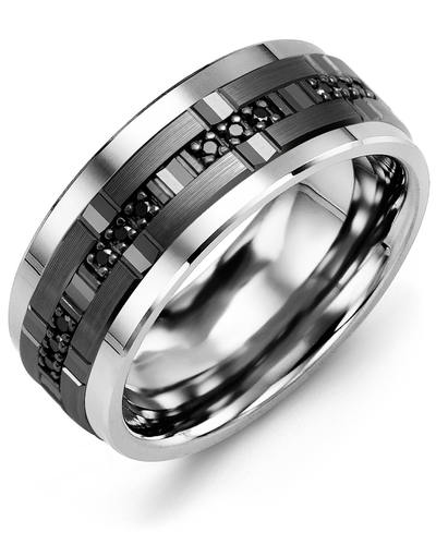 Men's & Women's Cobalt & Black Gold + 12 Black Diamonds 0.12ct Wedding Band