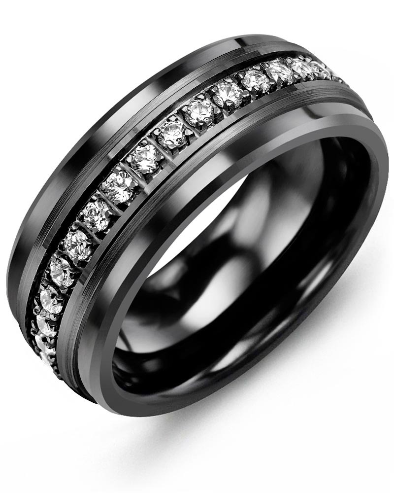 Men's & Women's Black Ceramic & Black Gold + 17 Diamonds 0.51ct Wedding Band from MADANI Rings. Wedding bands, fashion rings, promise rings, made of Tungsten, Ceramic, Cobalt, and Gold. View the collection at madanirings.com