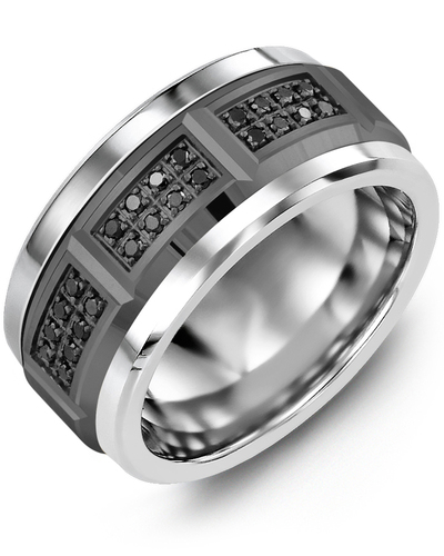 Men's & Women's Tungsten & Black Gold + 24 Black Diamonds 0.24ct Wedding Band