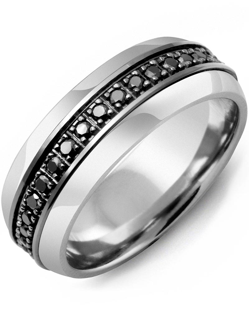 Men's & Women's Tungsten Half Round & Black Gold + 17 Black Diamonds 0.34ct Wedding Band