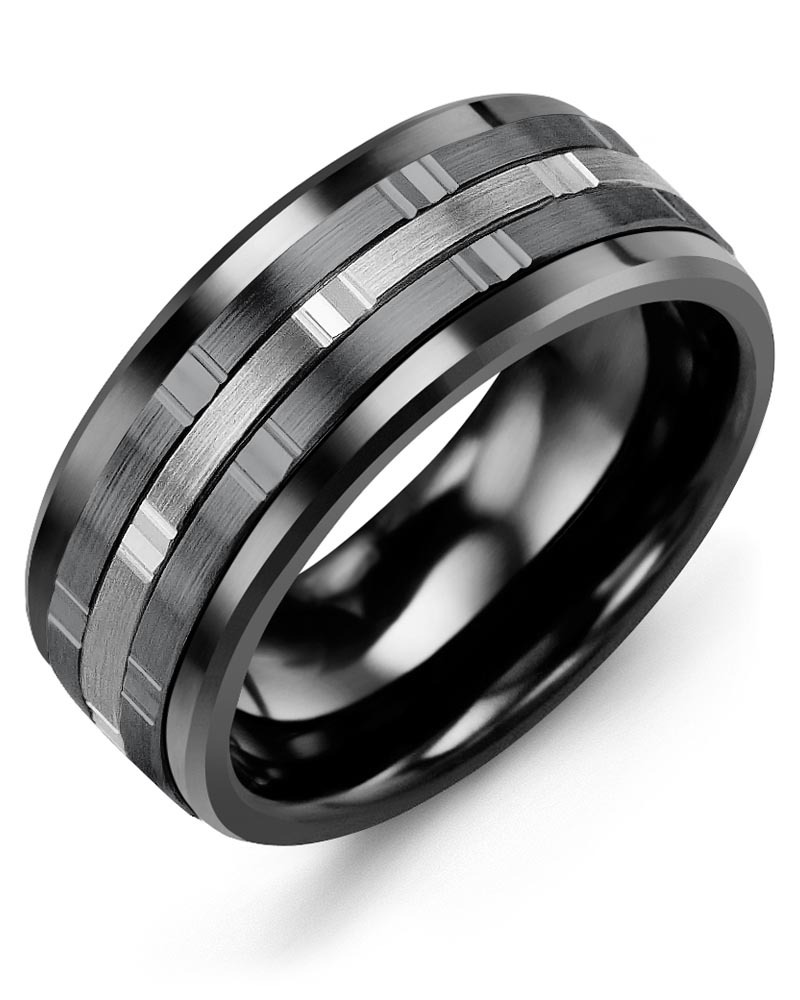 Men's & Women's Black Ceramic & White/Black Gold Wedding Band