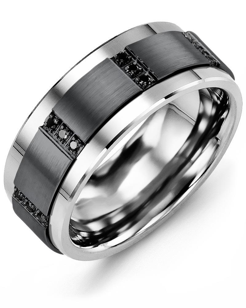 Men's & Women's Cobalt & Black Gold + 12 Black Diamonds 0.12ct Wedding Band from MADANI Rings. Wedding bands, fashion rings, promise rings, made of Tungsten, Ceramic, Cobalt, and Gold. View the collection at madanirings.com