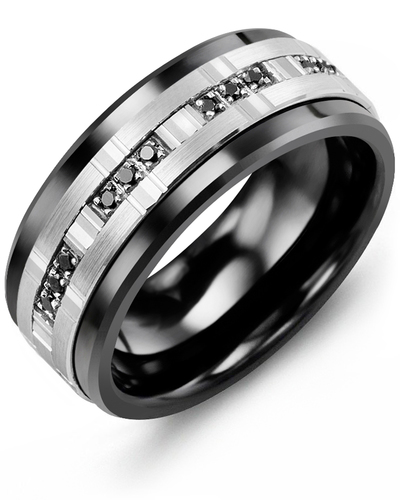 Men's Trio Black Diamonds Wedding Band in Black Ceramic White Gold 9mm ...