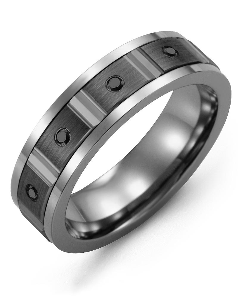 Men's & Women's Tungsten & Black Gold + 4 Black Diamonds 0.08ct Wedding Band from MADANI Rings. Wedding bands, fashion rings, promise rings, made of Tungsten, Ceramic, Cobalt, and Gold. View the collection at madanirings.com