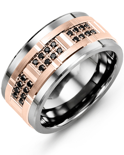Men's & Women's Cobalt & Rose Gold + 24 Black Diamonds 0.24ct Wedding Band