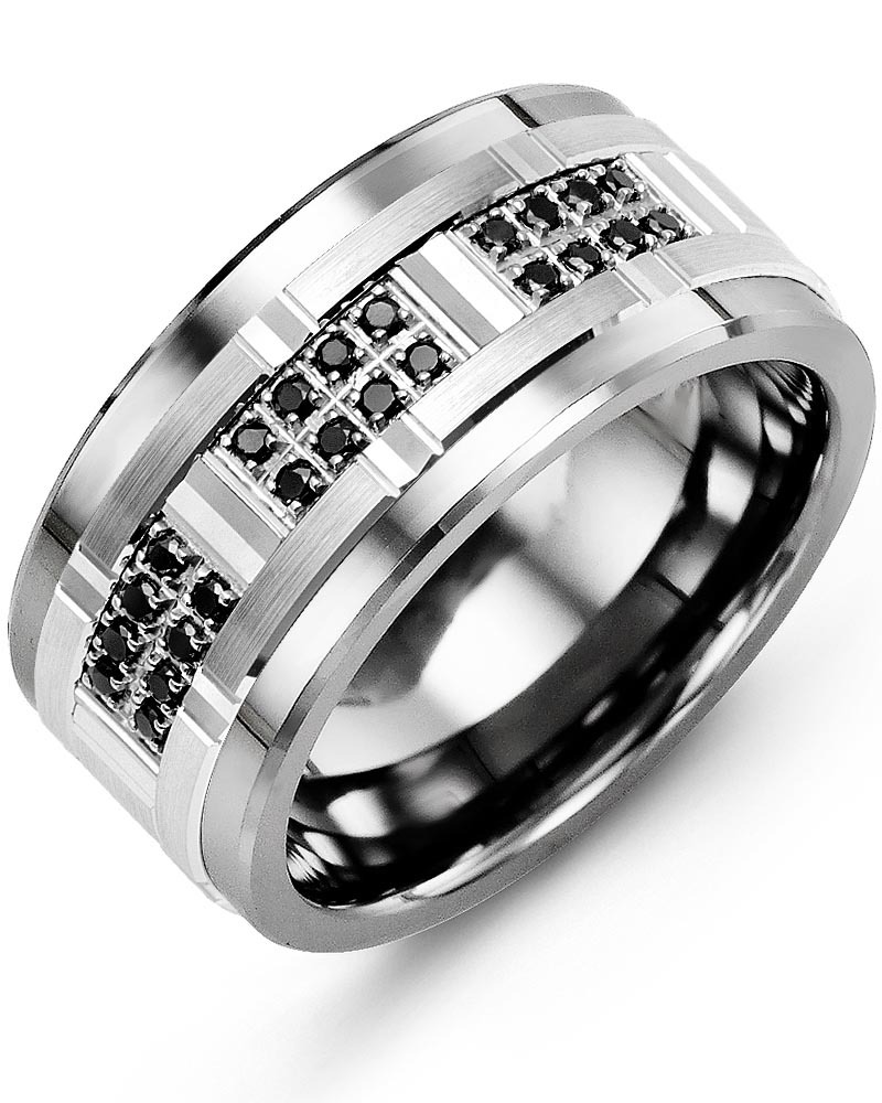 Men's & Women's Cobalt & White Gold + 24 Black Diamonds 0.24ct Wedding Band
