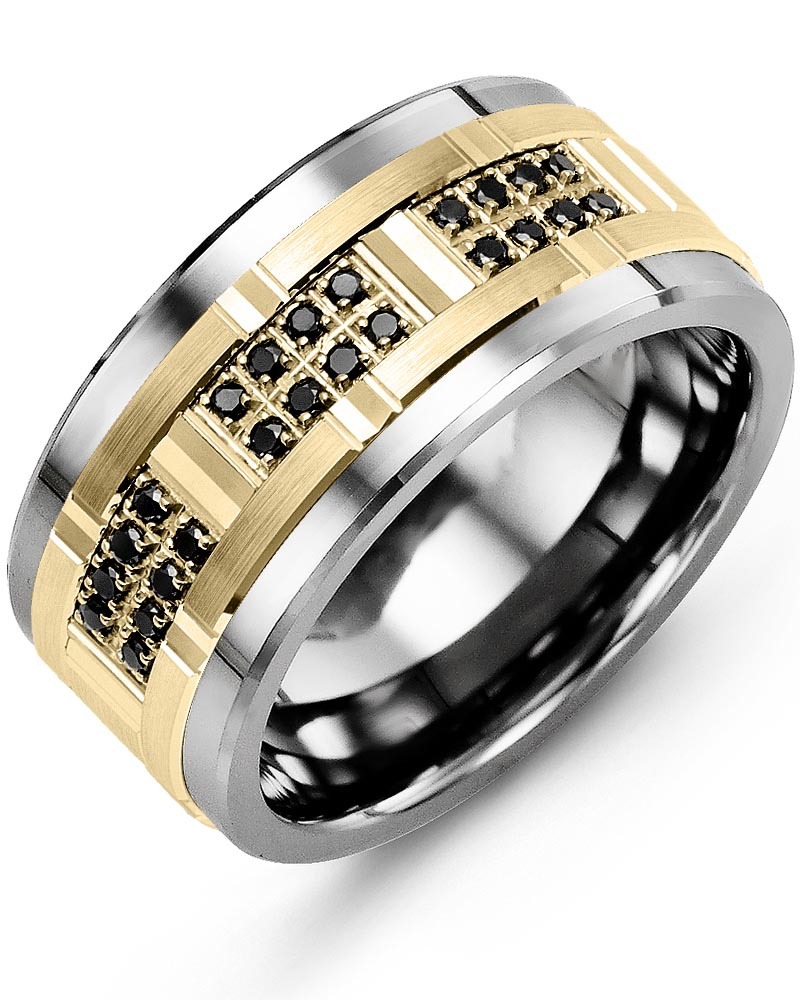 Men's & Women's Cobalt & Yellow Gold + 24 Black Diamonds 0.24ct Wedding Band