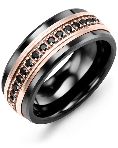 Men's & Women's Black Ceramic & Rose Gold + 17 Black Diamonds 0.34ct Wedding Band