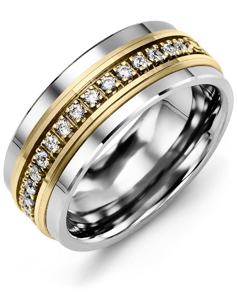 Men's & Women's Tungsten & Yellow Gold + 17 Diamonds 0.34ct Wedding Band