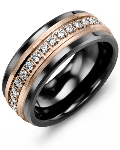 Men's & Women's Black Ceramic & Rose Gold + 17 Diamonds 0.51ct Wedding Band