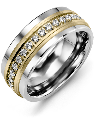 Men's & Women's Tungsten & Yellow Gold + 17 Diamonds 0.51ct Wedding Band from MADANI Rings. Wedding bands, fashion rings, promise rings, made of Tungsten, Ceramic, Cobalt, and Gold. View the collection at madanirings.com