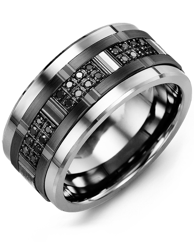 Men S All Black Diamond Wide Wedding Band In Tungsten Black Gold 11mm   RLV TUNGSTEN BLACK GOLD DIAMOND WEDDING BAND 127929 