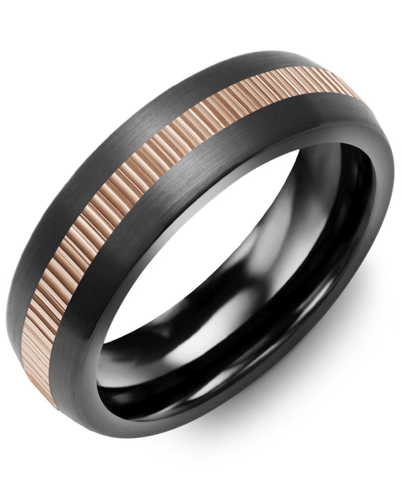 Men's & Women's Brush Black Ceramic & Rose Gold Wedding Band