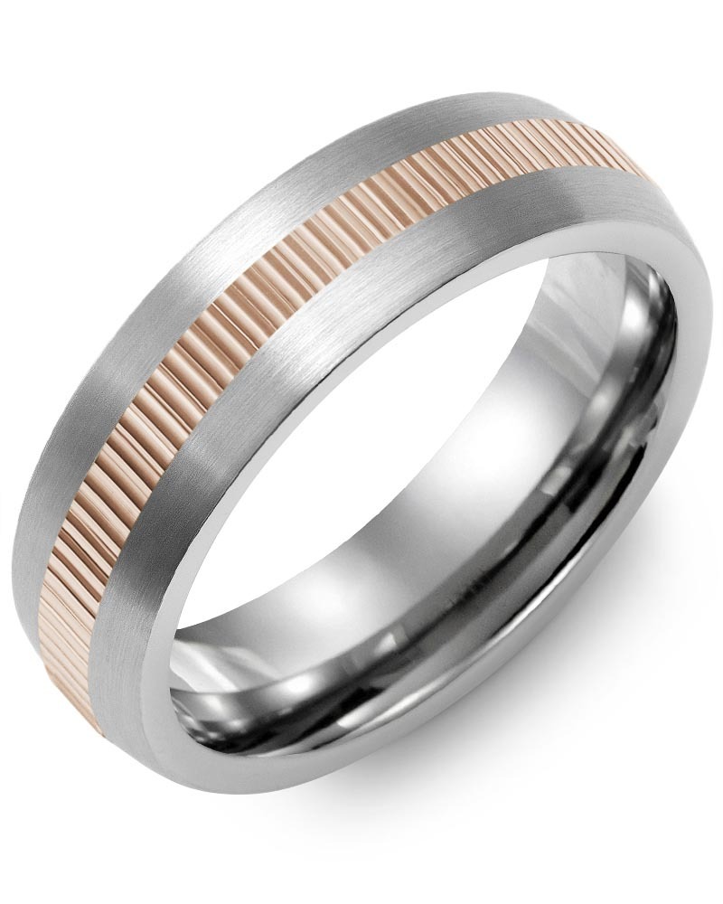 Men's & Women's Brush Tungsten & Rose Gold Wedding Band