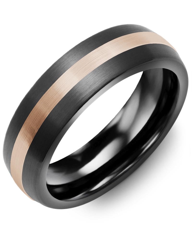 Men's & Women's Brush Black Ceramic & Rose Gold Wedding Band