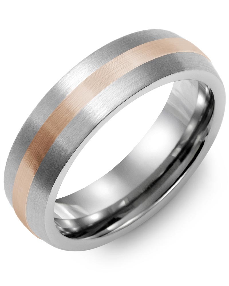 Men's & Women's Brush Tungsten & Rose Gold Wedding Band