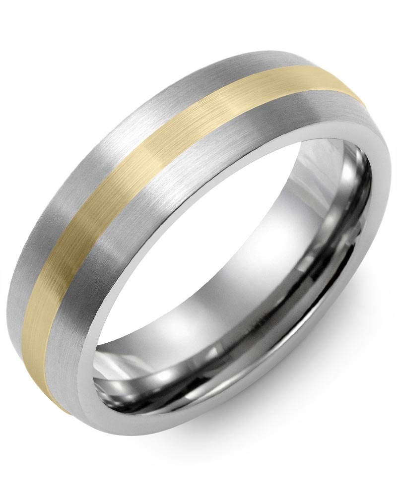 Men's & Women's Brush Tungsten & Yellow Gold Wedding Band