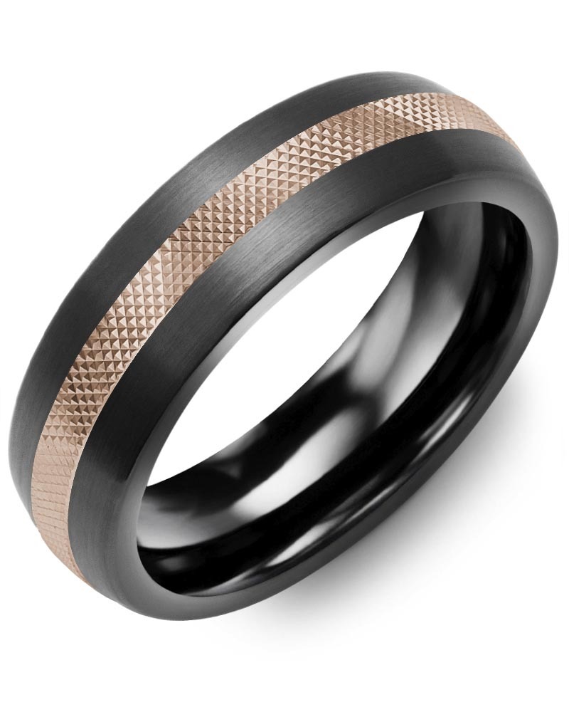 Men's & Women's Brush Black Ceramic & Rose Gold Wedding Band