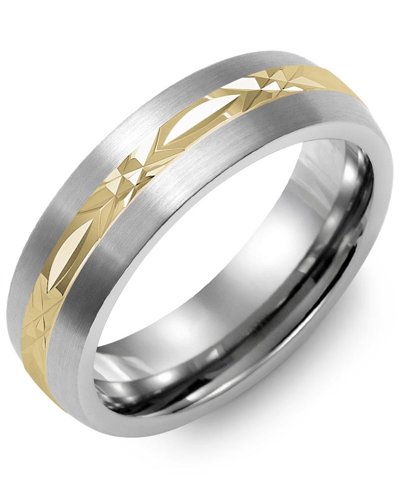 Men's & Women's Brush Tungsten & Yellow Gold Wedding Band