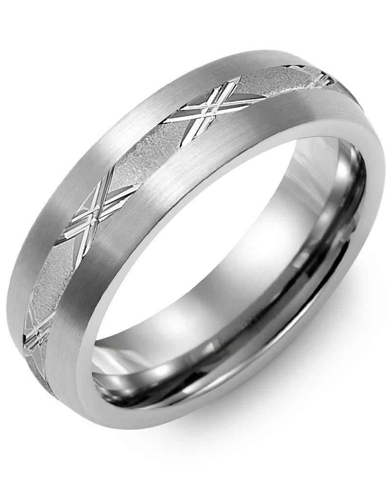 Men's & Women's Brush Tungsten & White Gold Wedding Band from MADANI Rings. Wedding bands, fashion rings, promise rings, made of Tungsten, Ceramic, Cobalt, and Gold. View the collection at madanirings.com
